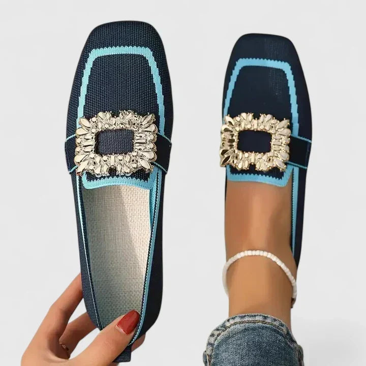 Women's Loafers with Embellished Buckle and Contrast Trim
