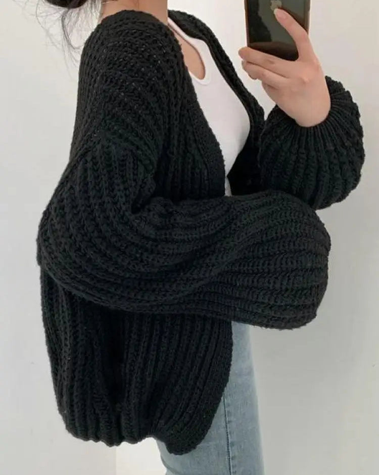 Ceylan Women's Balloon Sleeve Cardigan Sweater Open Front