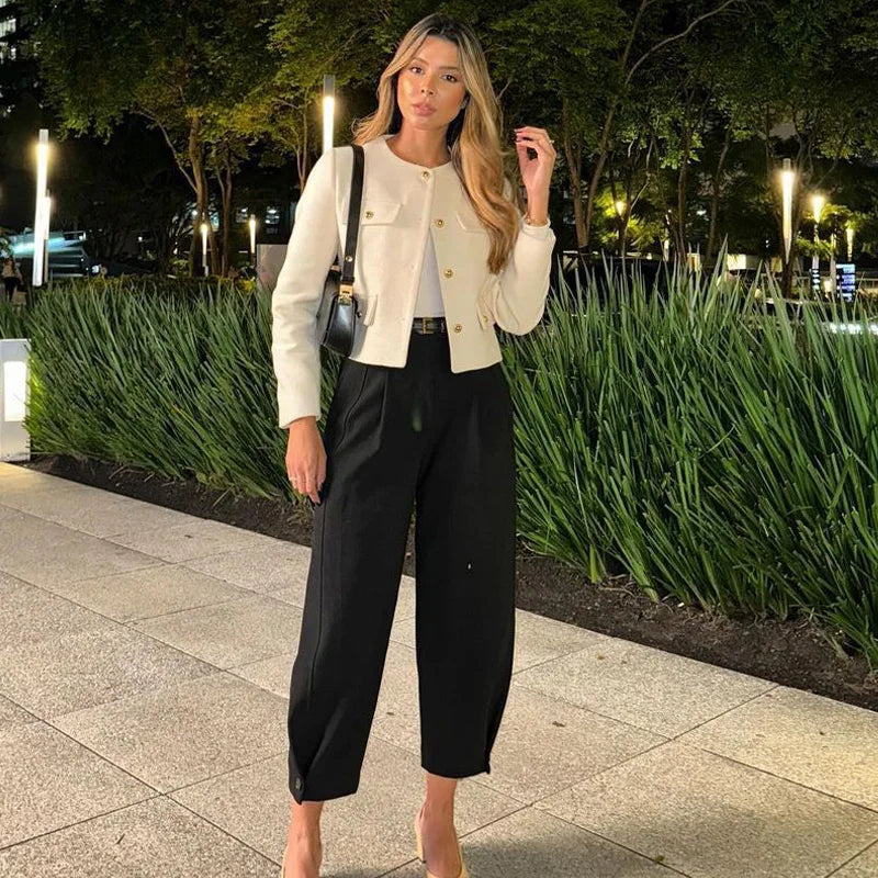 Ceylan Women's Tweed Crop Blazer Jacket