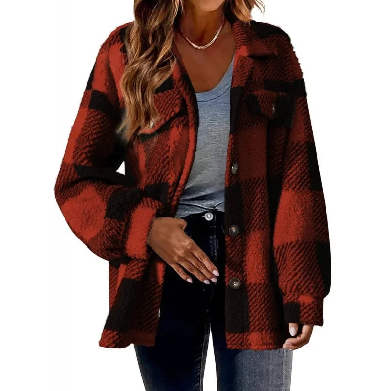 Ceylan Women's Fleece Oversized Plaid Shacket
