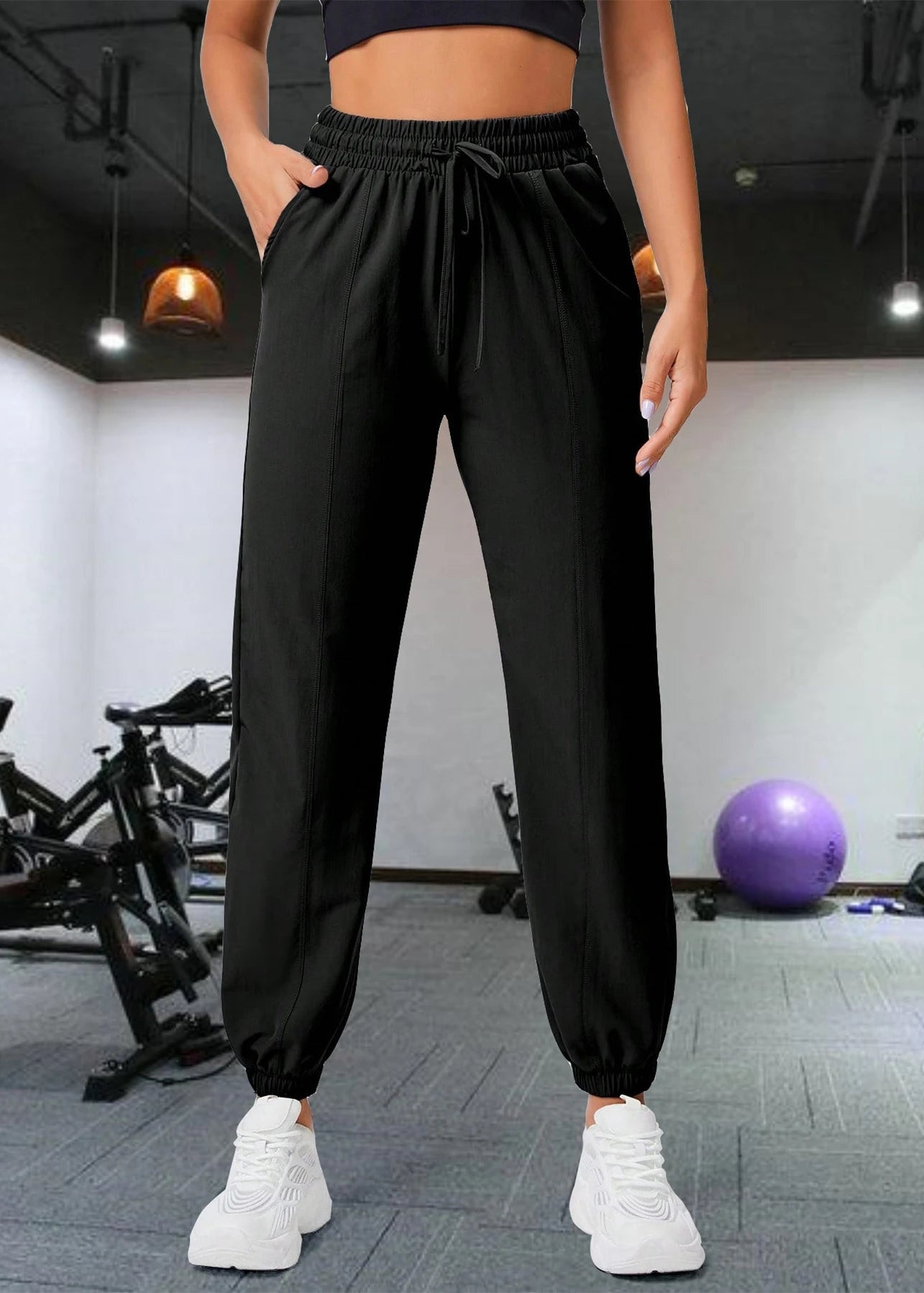 Women’s Joggers with High Elastic Drawstring Waist and Cuffed Hem