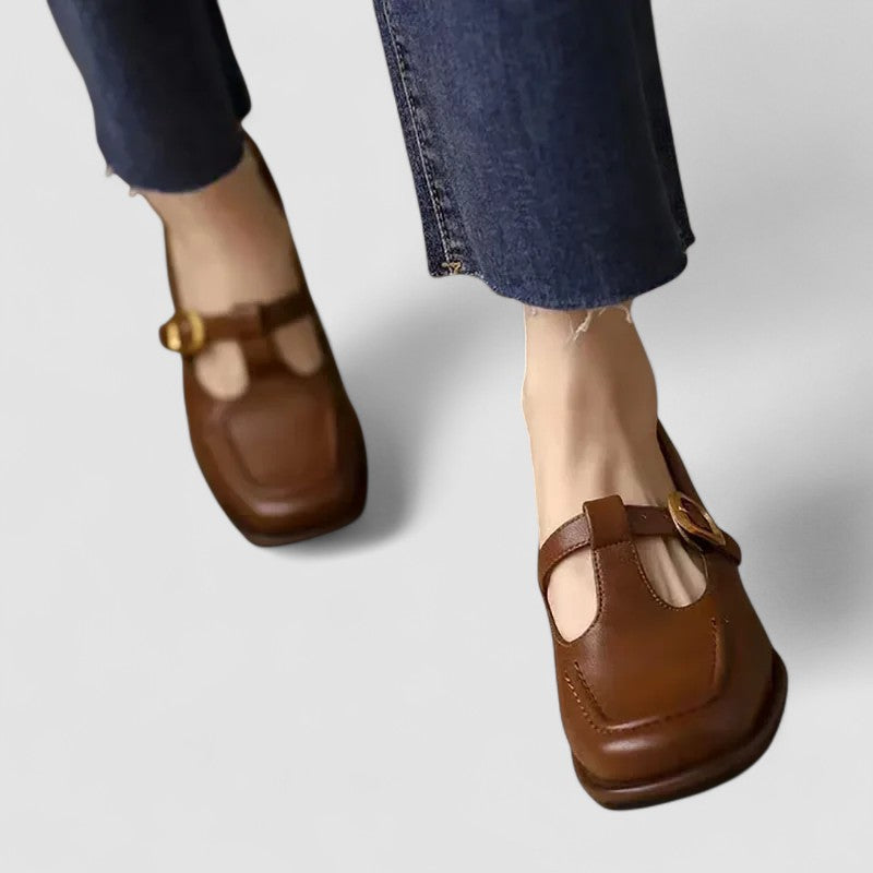 Women’s Mary Jane Shoes with T-Strap Buckle and Square Toe