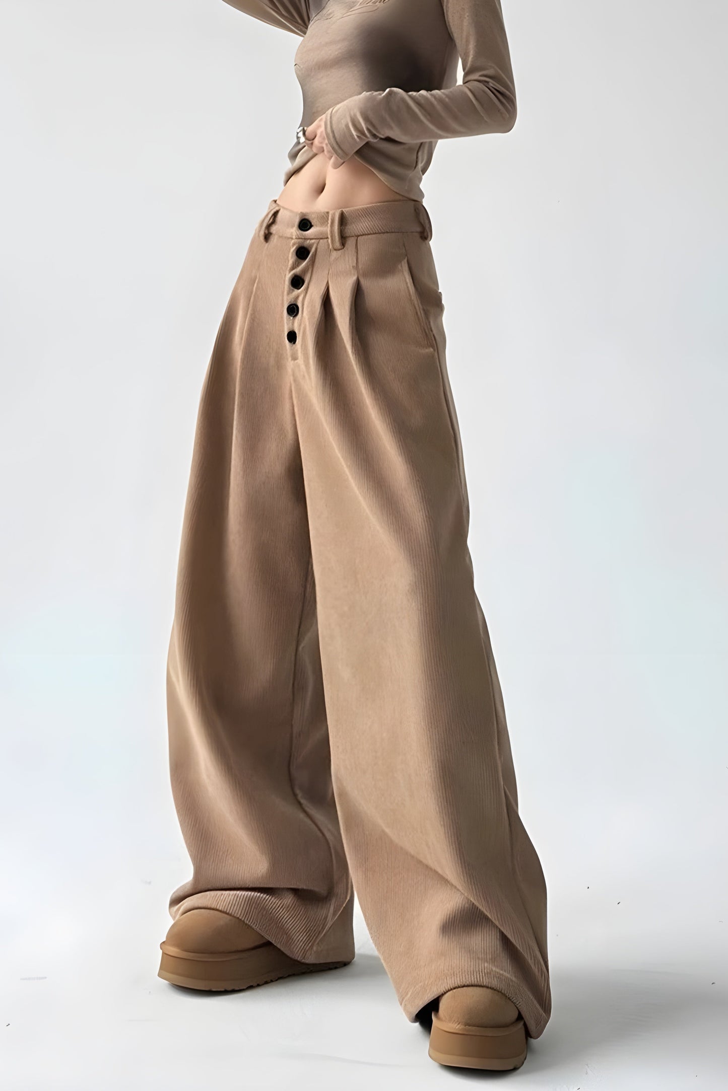 Ceylan Women's Corduroy Wide Leg Trousers High Waist Fit