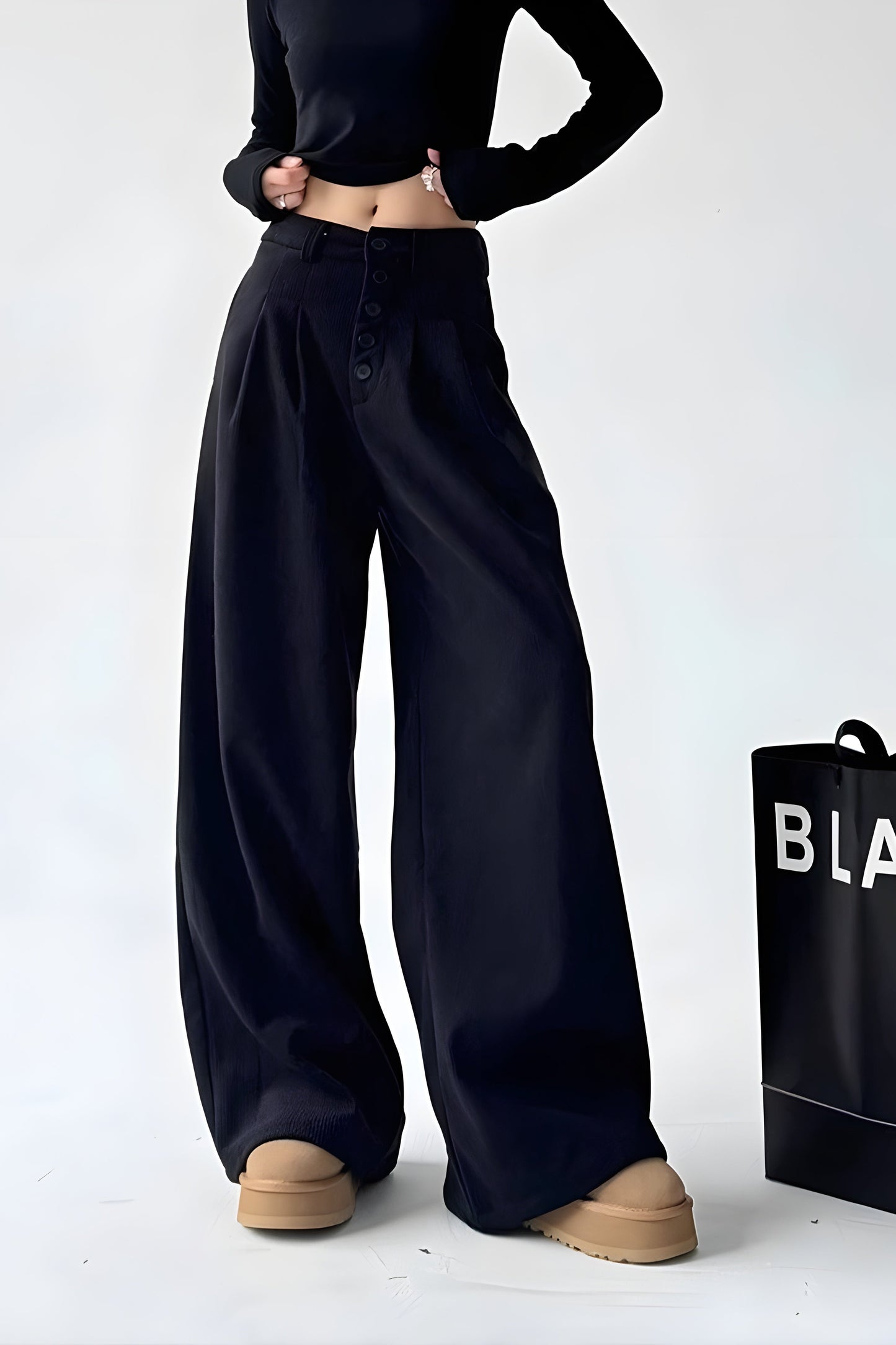 Ceylan Women's Corduroy Wide Leg Trousers High Waist Fit