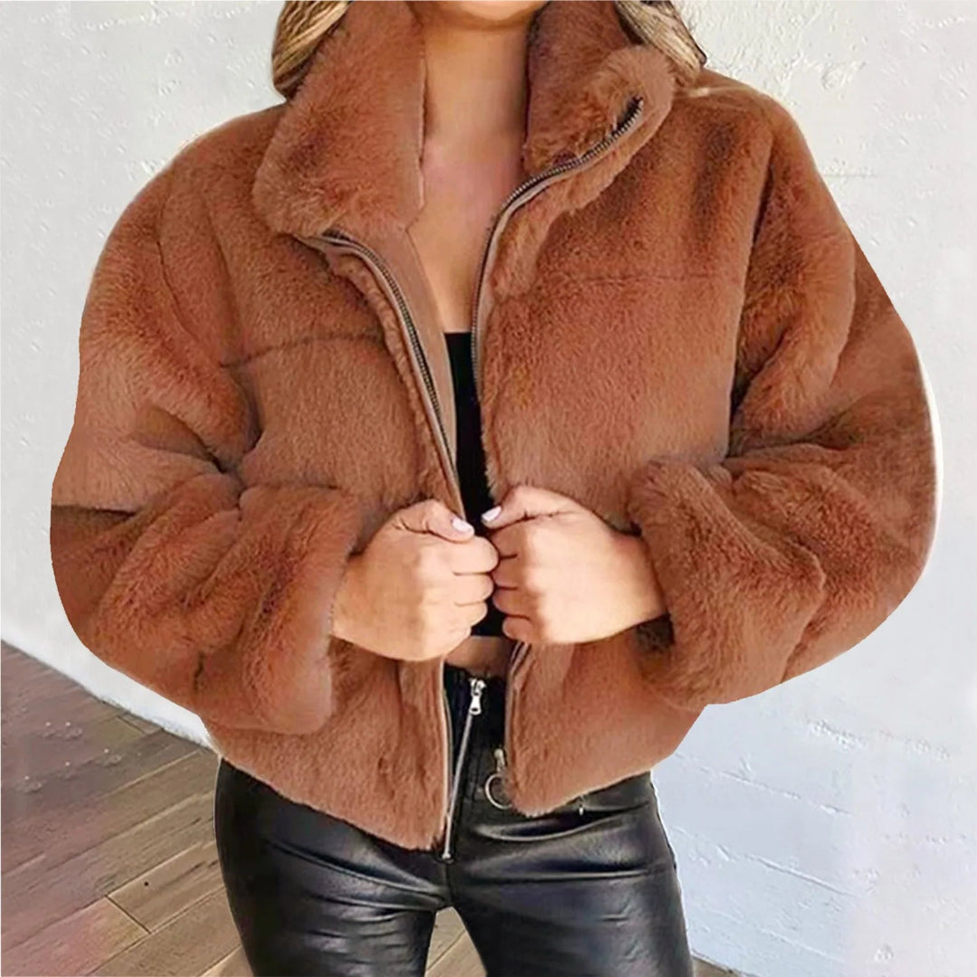 Ceylan Women’s Cropped Faux Fur Zip-Up Jacket