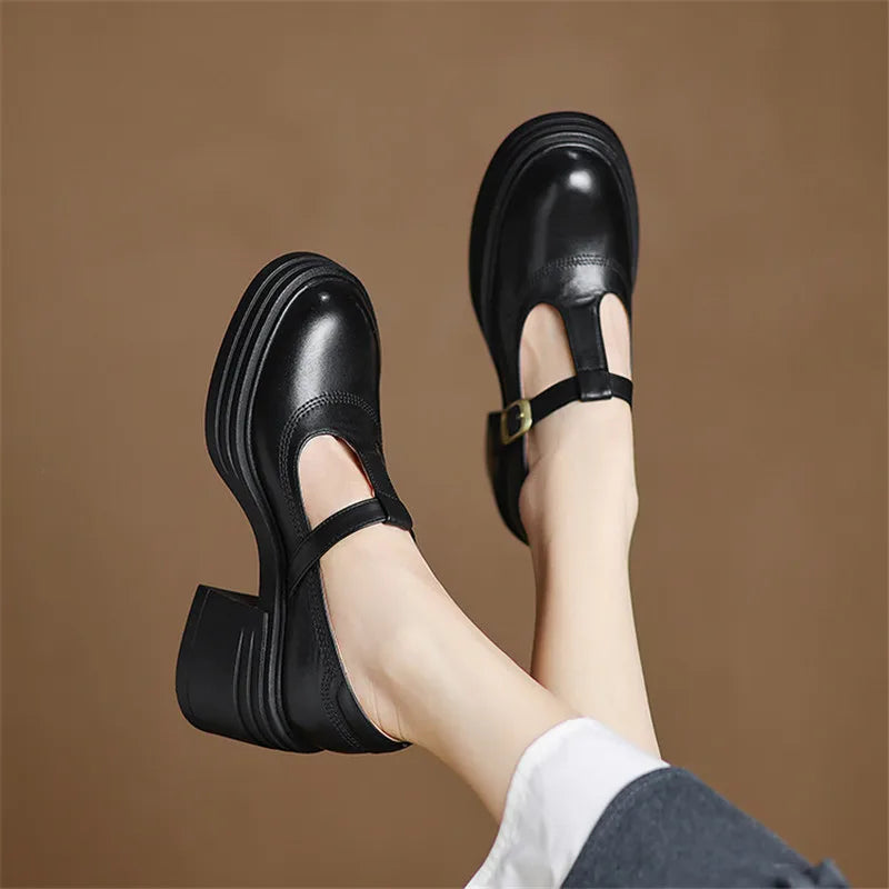 Women's Orthopedic Mary Jane Shoes with Chunky Block Heel and Round Toe