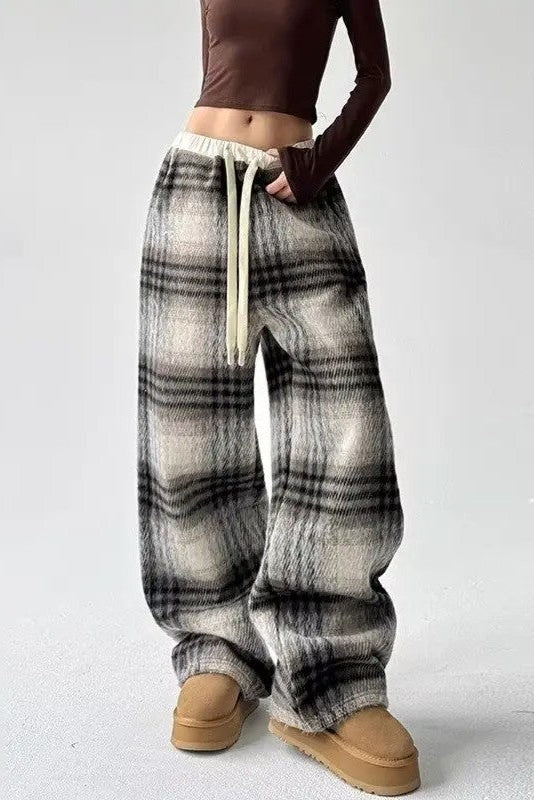 Ceylan Women's Plaid Flannel Pants Oversized Baggy Fit