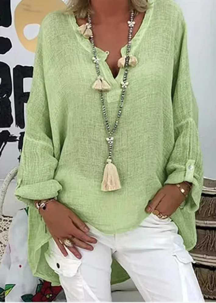 Women¡¯s Oversized Long Sleeve Blouse with Relaxed Silhouette and Soft Textured Finish
