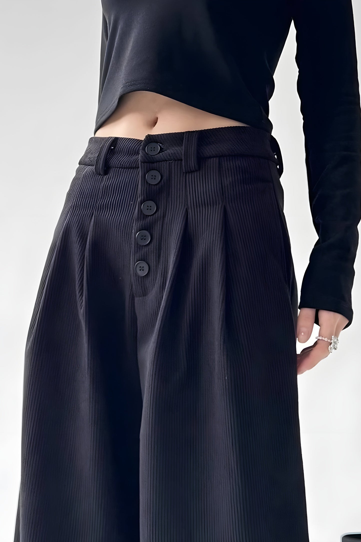 Ceylan Women's Corduroy Wide Leg Trousers High Waist Fit