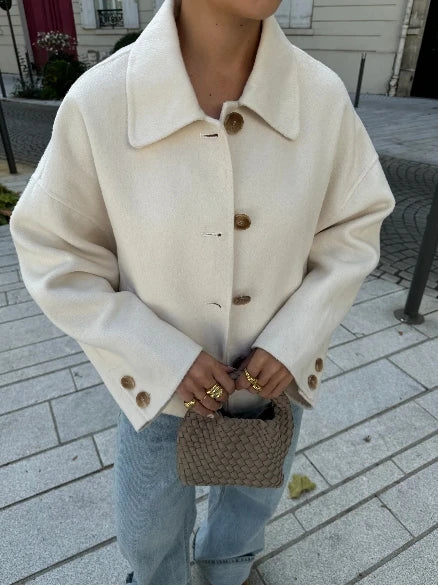 Women's Collared Button-Front Crop Jacket
