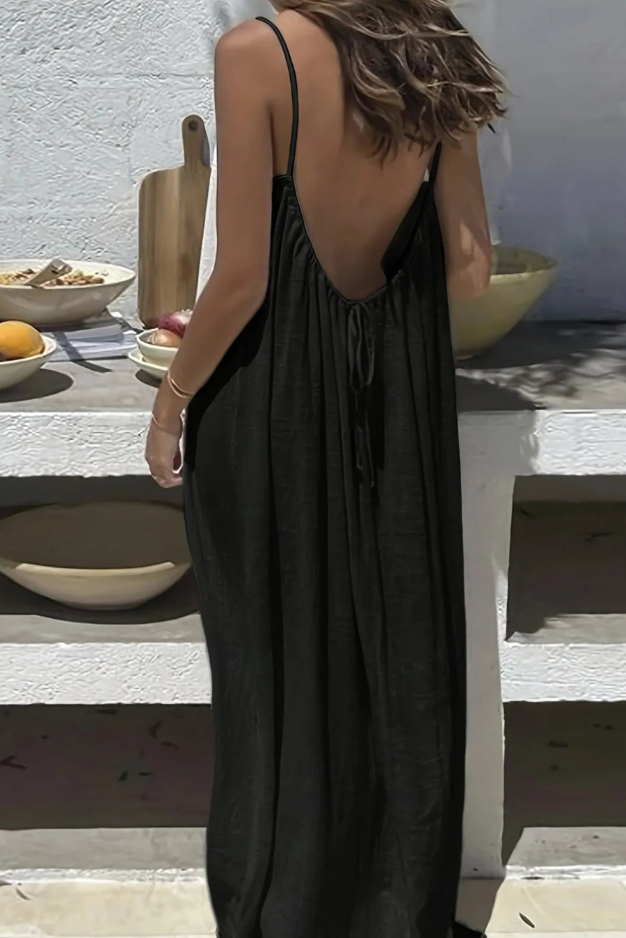 Ceylan Women's Backless Maxi Dress Bohemian Low Back Vacation Gown