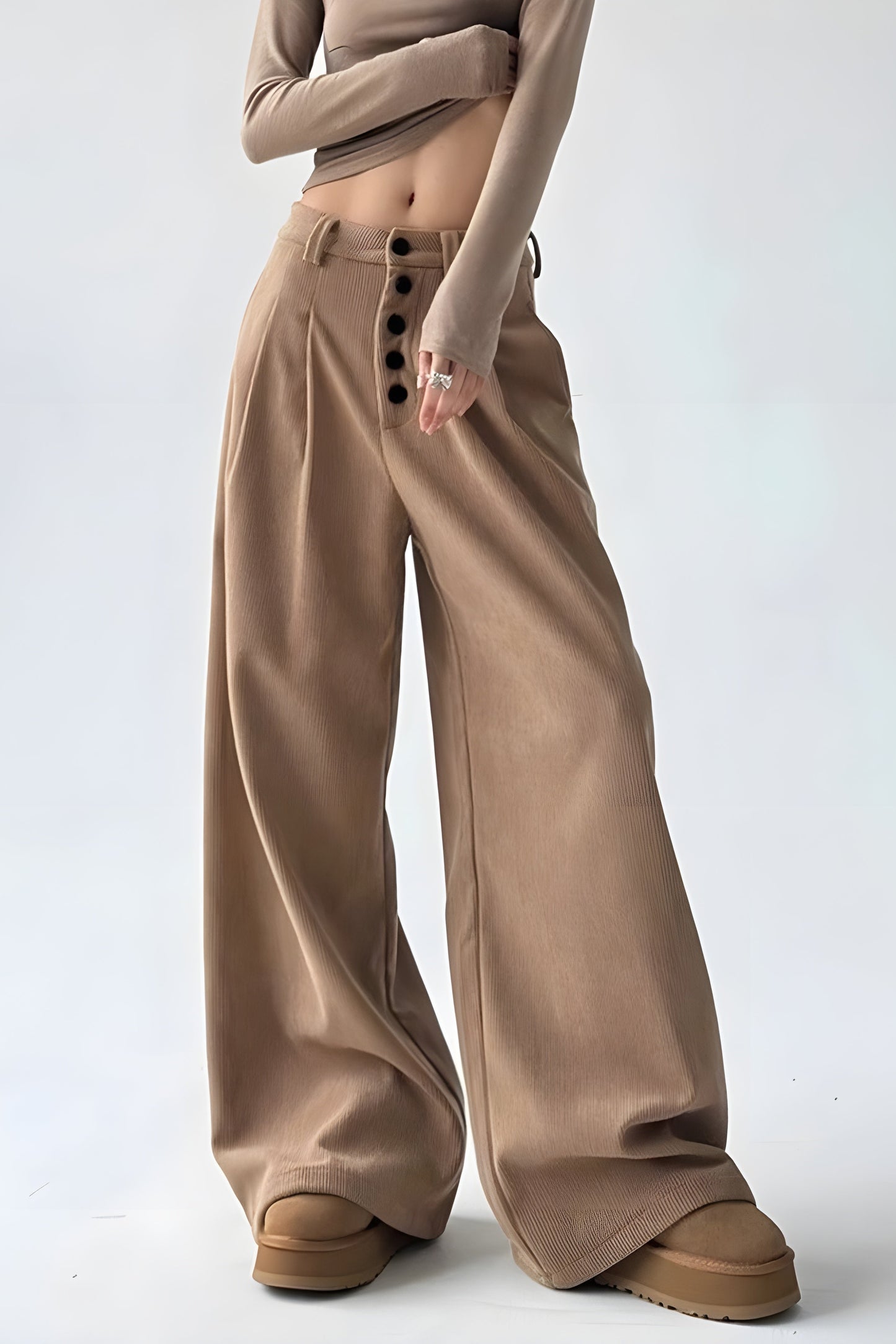 Ceylan Women's Corduroy Wide Leg Trousers High Waist Fit