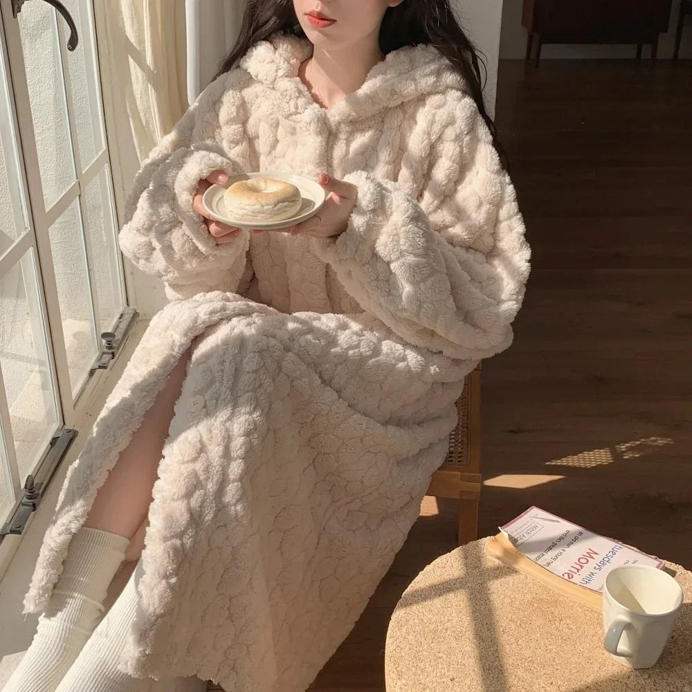 Ceylan Women’s Hooded Fleece Robe Maxi Length Sherpa