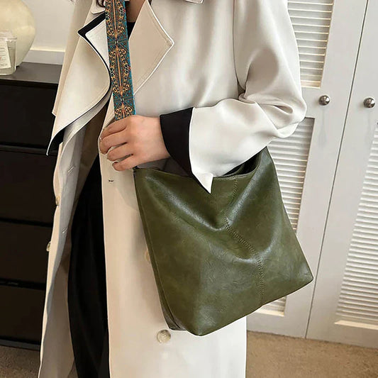 Women's Bohemian Shoulder Bag with Patterned Guitar Strap and Spacious Slouchy Silhouette