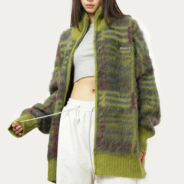 Ceylan Women’s Plaid Fuzzy Fleece Zip Up Winter Jacket