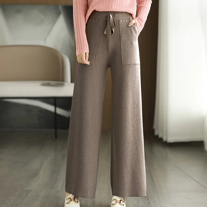 Ceylan Women’s High Waisted Wool Trousers Pleated Wide Leg
