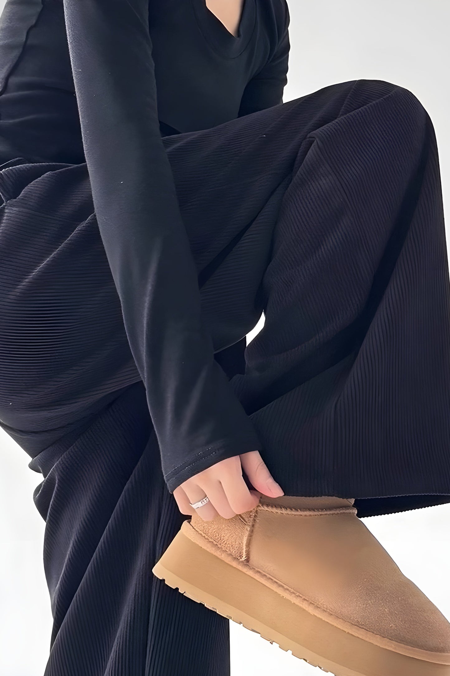 Ceylan Women's Corduroy Wide Leg Trousers High Waist Fit