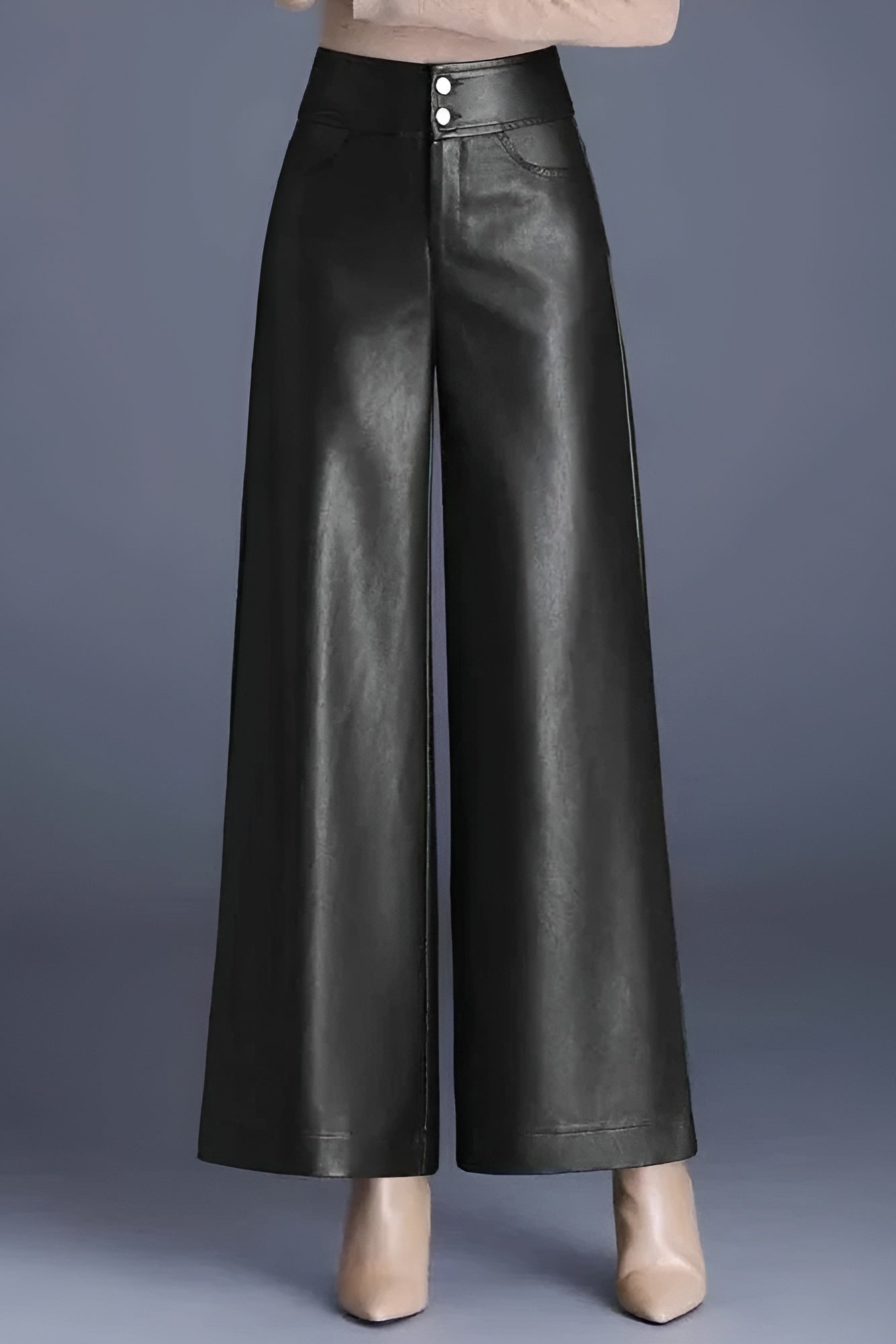 Ceylan Women's Faux Leather Trousers High Waist Wide Leg