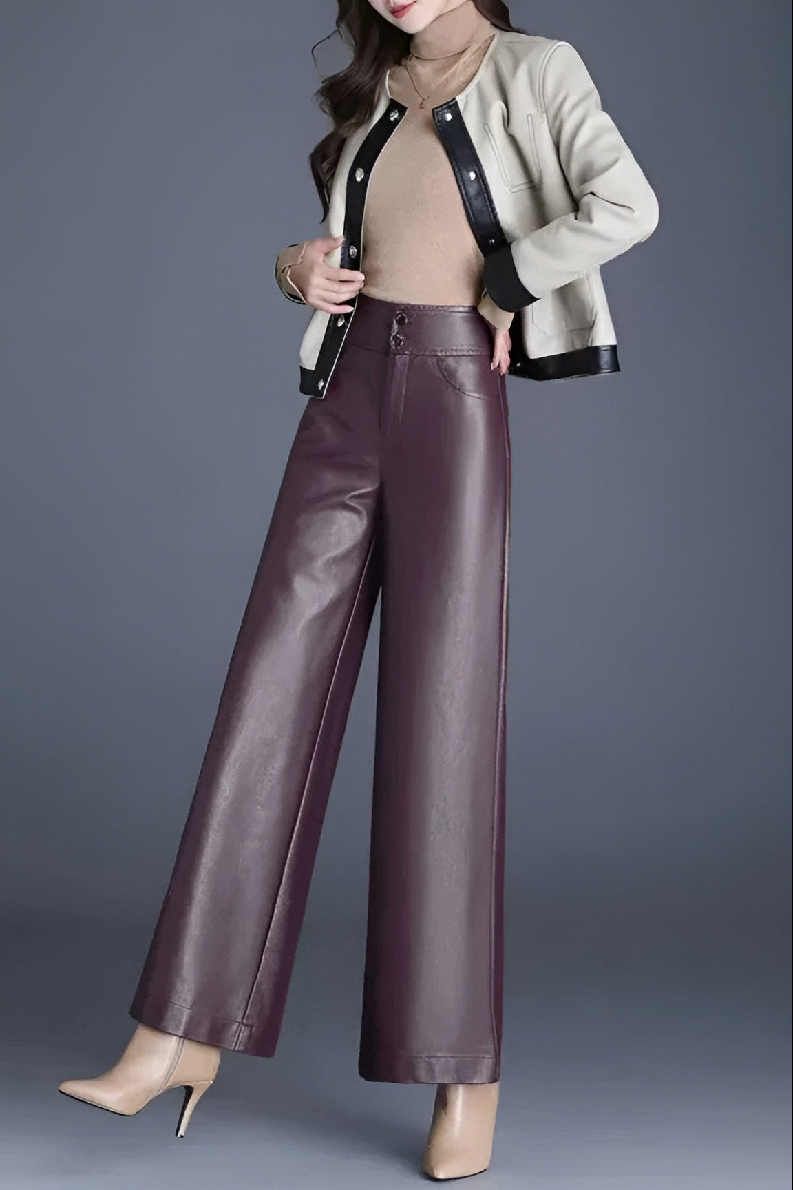 Ceylan Women's Faux Leather Trousers High Waist Wide Leg