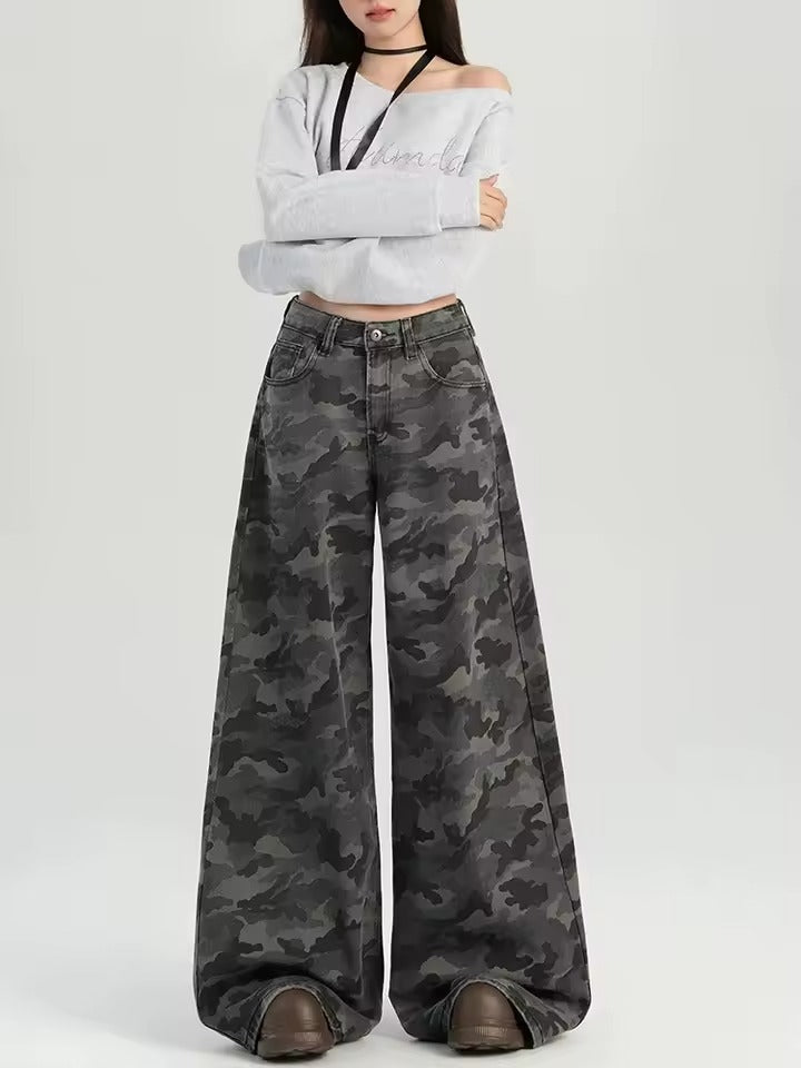 Ceylan Women's Wide Leg Camo Jeans High Waisted