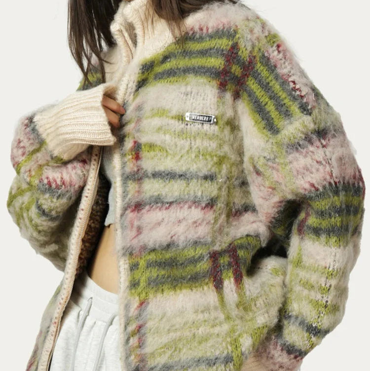 Ceylan Women’s Plaid Fuzzy Fleece Zip Up Winter Jacket