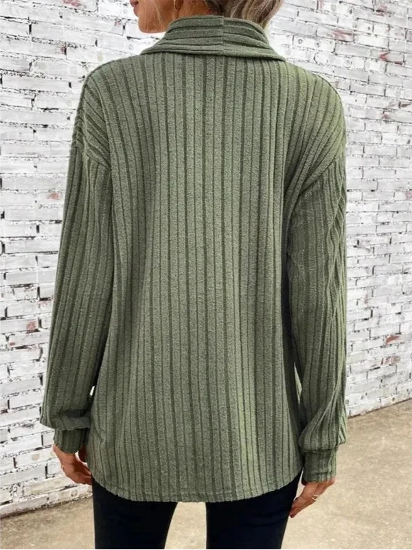 Women's Open-Front Ribbed Knit Draped Cardigan With Long Sleeves