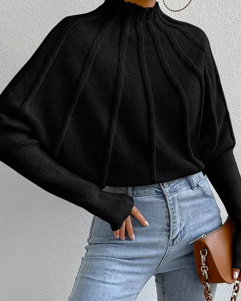 Ceylan Women's Sweater Cropped Textured High Neck Pullover