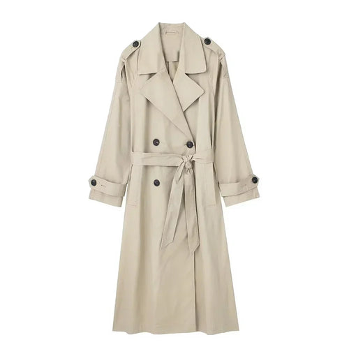 Women's Belted Longline Trench Coat with Wide Collar