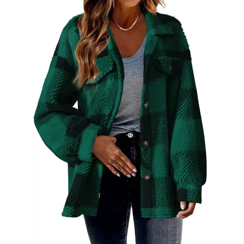 Ceylan Women's Fleece Oversized Plaid Shacket