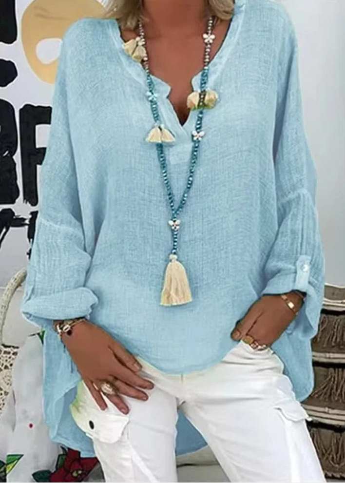 Women¡¯s Oversized Long Sleeve Blouse with Relaxed Silhouette and Soft Textured Finish