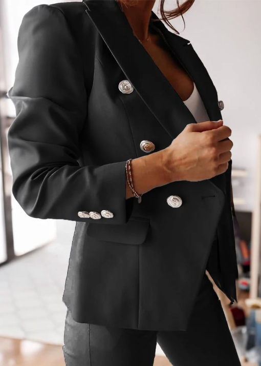 Women’s 2-Piece Pant Suit with Double-Breasted Blazer and Slim Fit Trousers