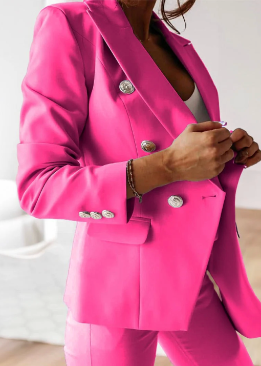 Women’s 2-Piece Pant Suit with Double-Breasted Blazer and Slim Fit Trousers
