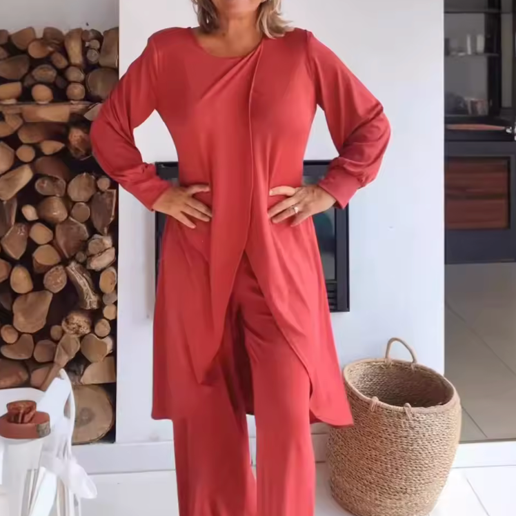 Women’s 2-Piece Lounge Set with Asymmetric Tunic and Wide Leg Pants