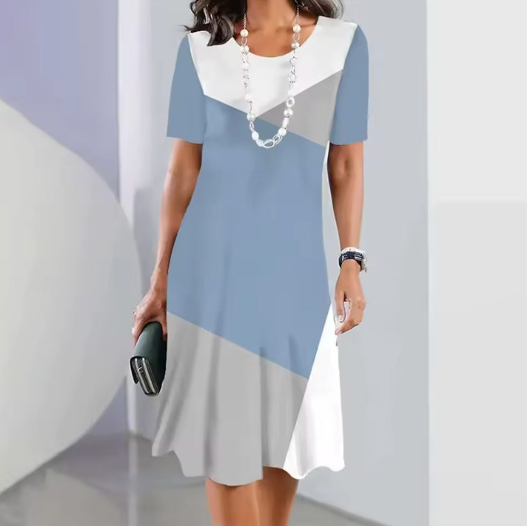 Women’s T-Shirt Dress with Abstract Graphic Print and Short Sleeve Shift Fit