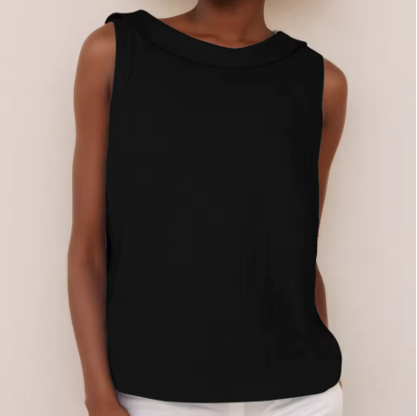 Women’s Sleeveless Linen Shell Top with Elegant Roll Collar and Minimalist Silhouette