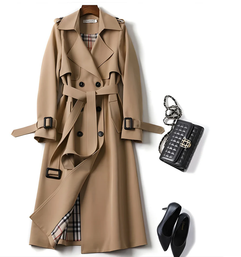 Women's Classic Trench Coat with Belted Waist
