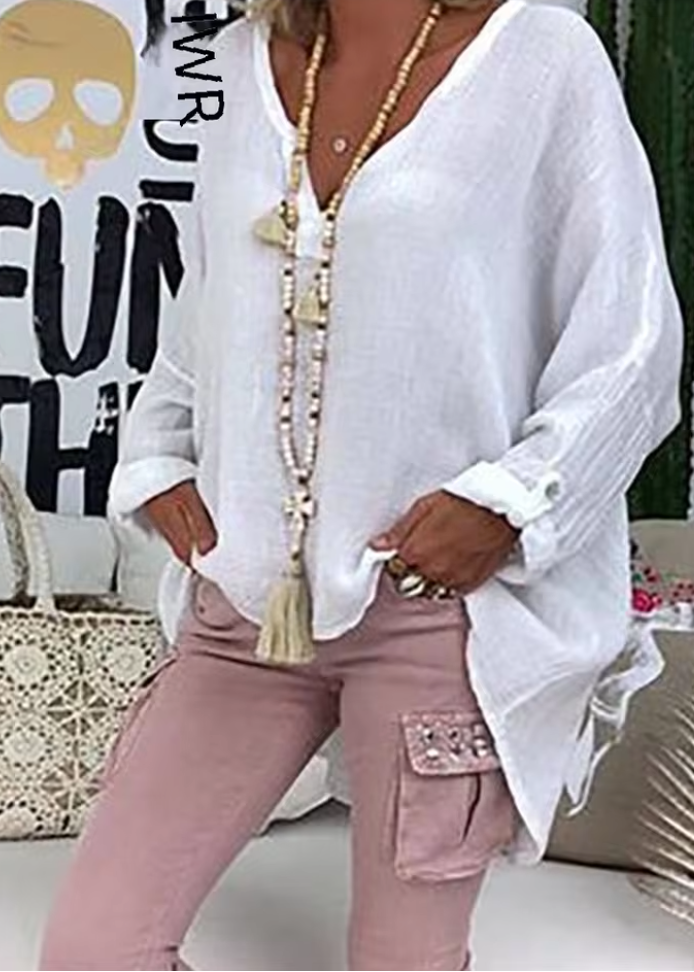 Women¡¯s Oversized Long Sleeve Blouse with Relaxed Silhouette and Soft Textured Finish