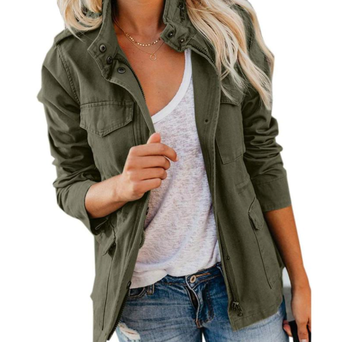 Ceylan Women's Cargo Utility Jacket Multi-Pocket Field Coat
