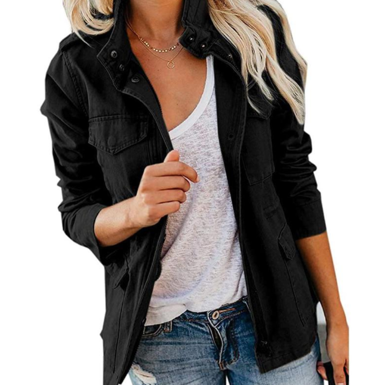 Ceylan Women's Cargo Utility Jacket Multi-Pocket Field Coat