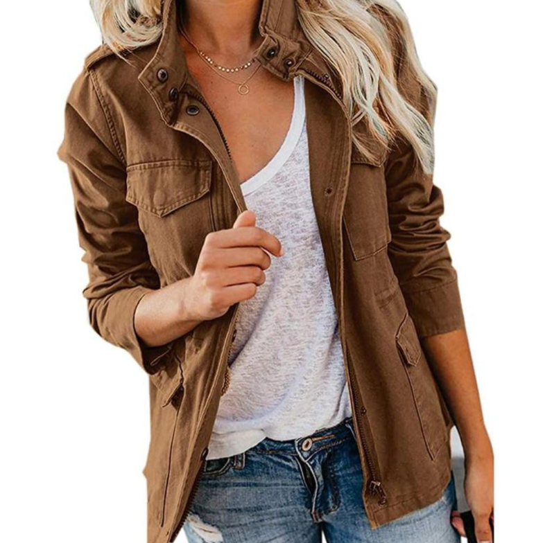 Ceylan Women's Cargo Utility Jacket Multi-Pocket Field Coat