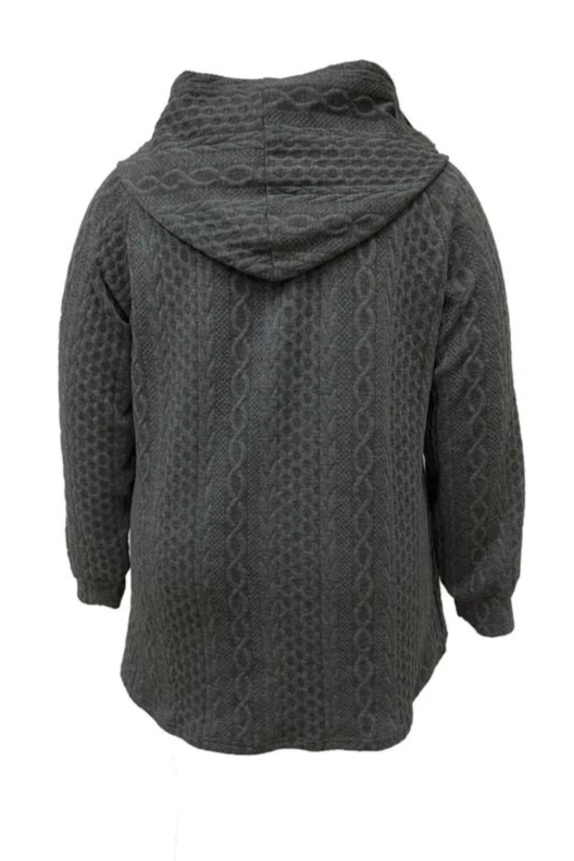 Ceylan Women’s Hooded Knit Coat Cable Textured Plus Size Cardigan