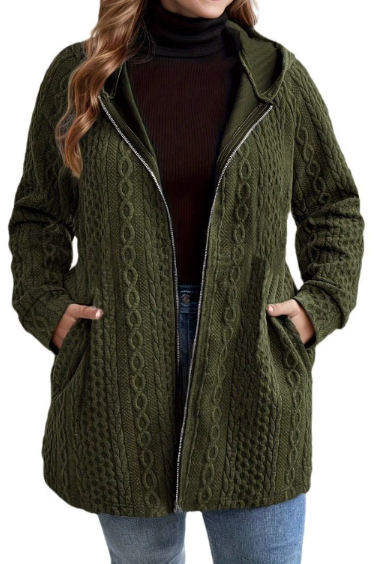 Ceylan Women’s Hooded Knit Coat Cable Textured Plus Size Cardigan