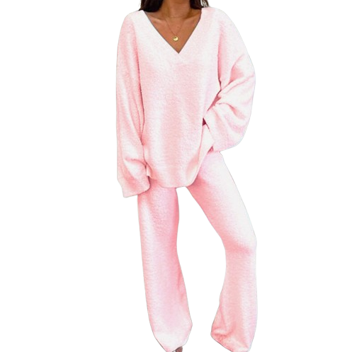 Ceylan Women’s Loungewear Set Ribbed V-Neck Top and Wide Leg Pants