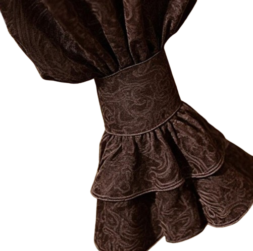 Ceylan Women’s Velvet Blouse Puff Sleeve Paisley Button Down