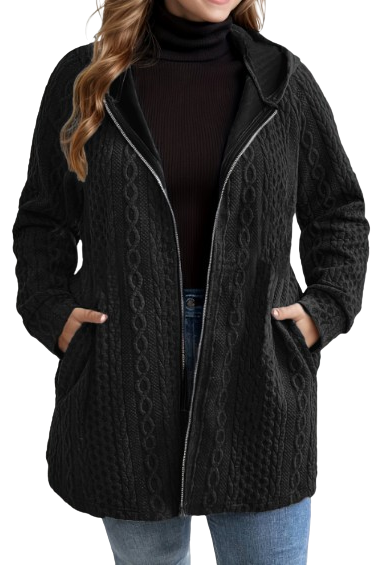 Ceylan Women’s Hooded Knit Coat Cable Textured Plus Size Cardigan