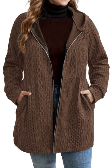Ceylan Women’s Hooded Knit Coat Cable Textured Plus Size Cardigan