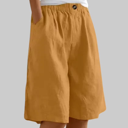 Women's Relaxed Wide Leg Bermuda Shorts with Elastic Waistband and Side Pockets