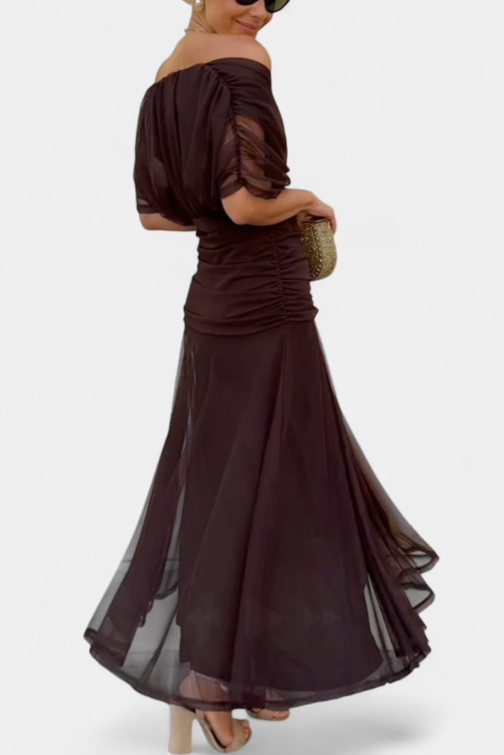 Women's Off-The-Shoulder Ruched Floral Maxi Dress with Sweetheart Neckline