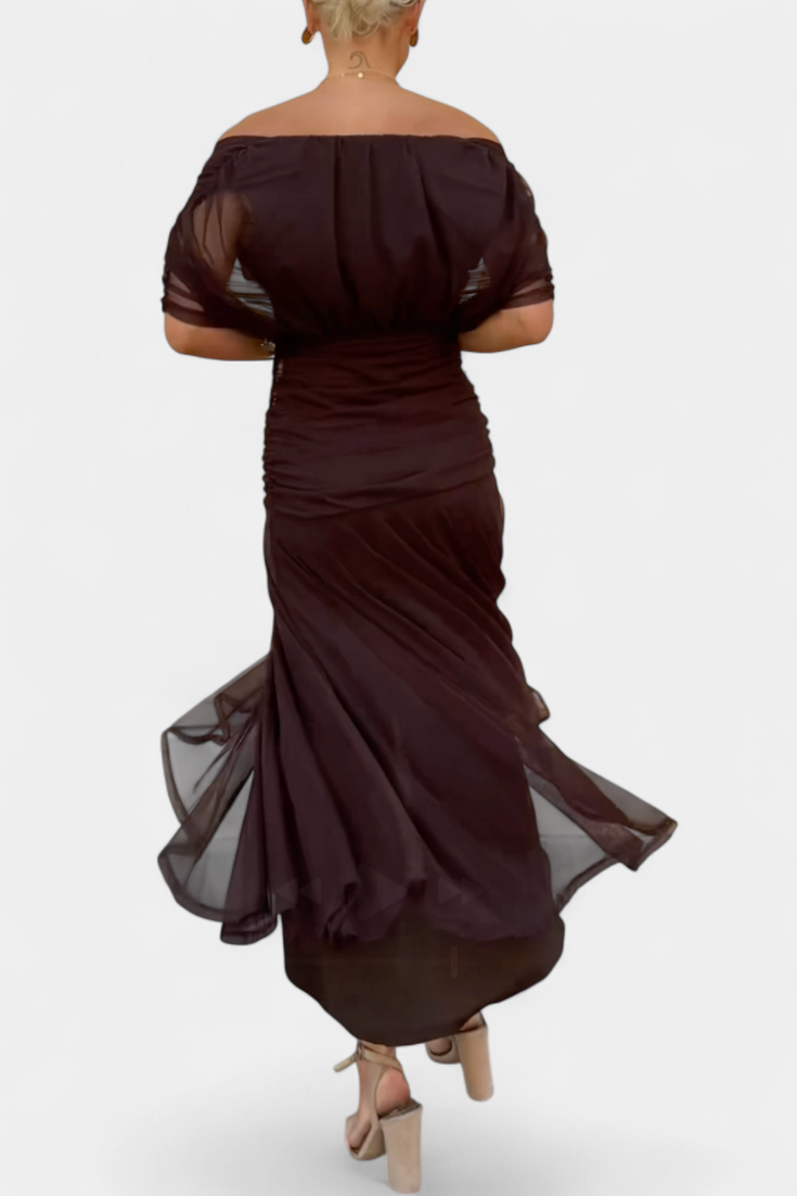Women's Off-The-Shoulder Ruched Floral Maxi Dress with Sweetheart Neckline