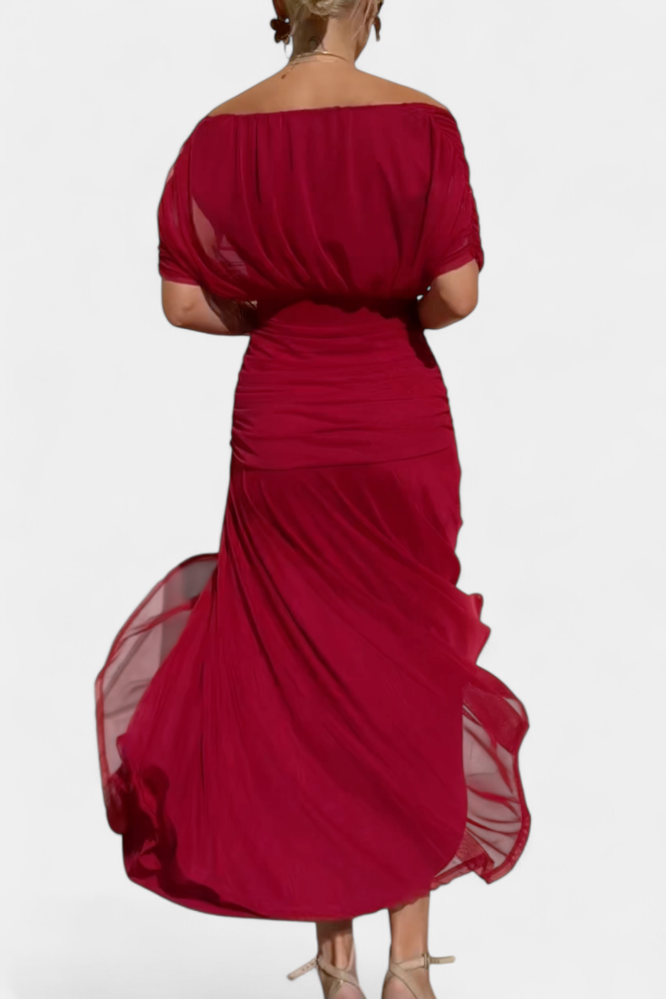 Women's Off-The-Shoulder Ruched Floral Maxi Dress with Sweetheart Neckline